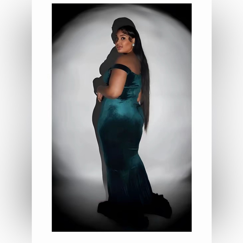 Elegant Teal Off-Shoulder Evening Gown